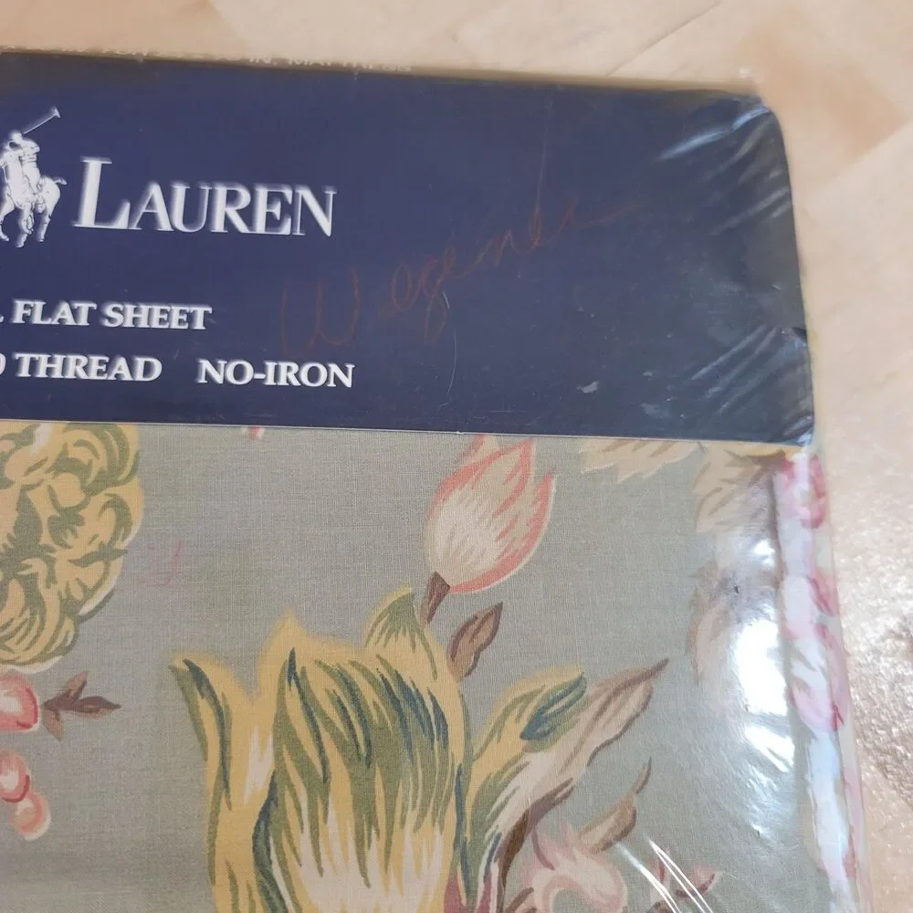 VTG NEW Ralph Lauren Full Flat Sheet Floral 100% Cotton Charlotte IV Green